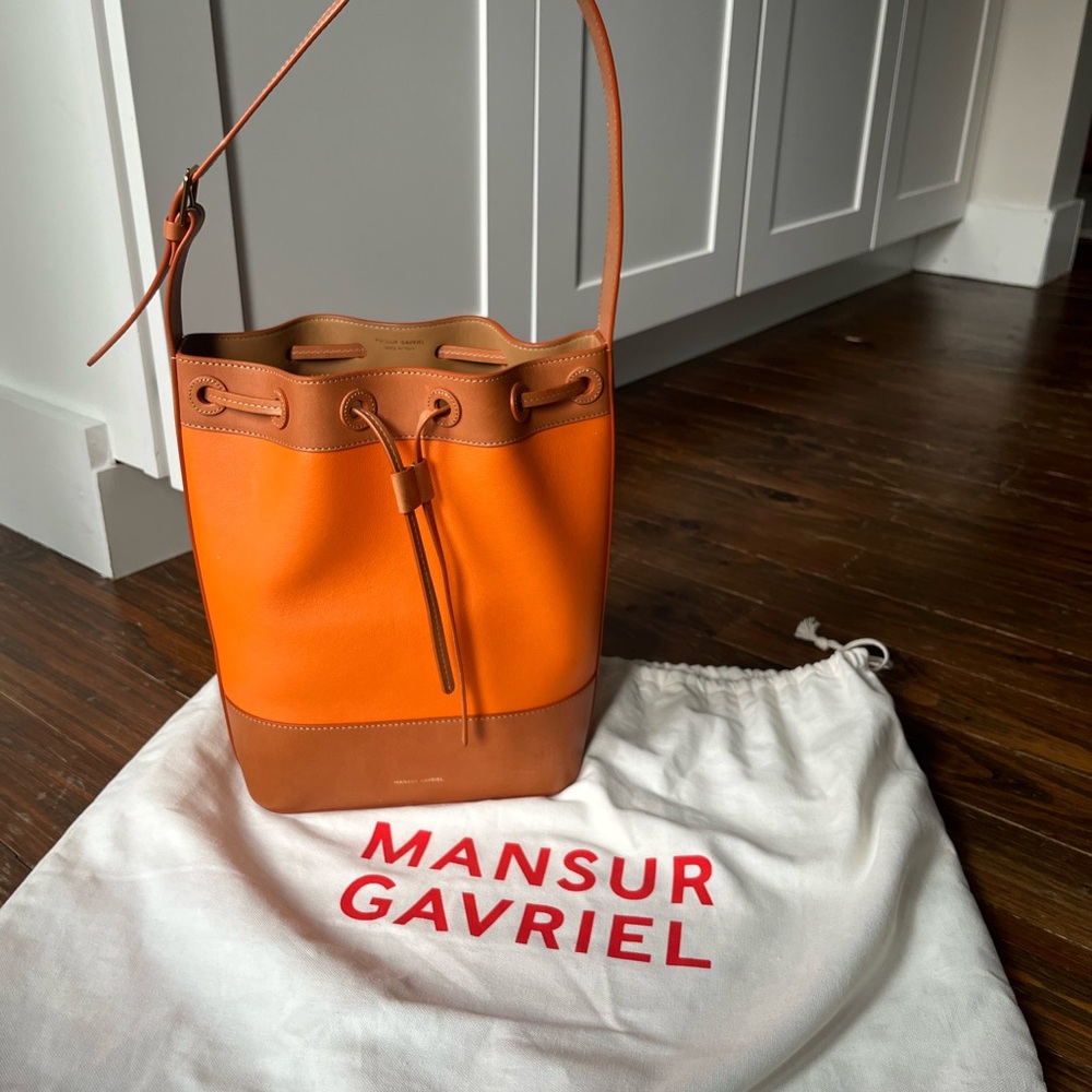 Mansur Gavriel Orange and Tan Bucket Bag